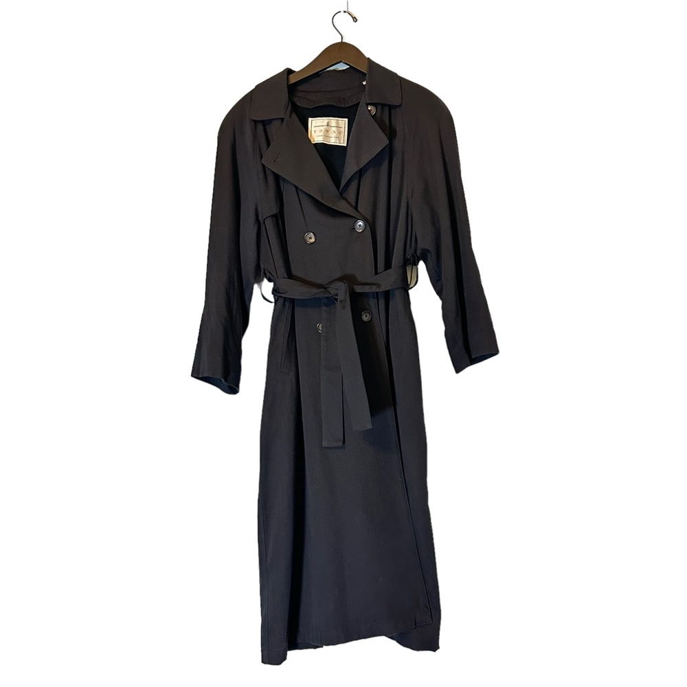 Towne By London Fog Removable Warm Liner Long Trench Coat Women’s Black Size 8